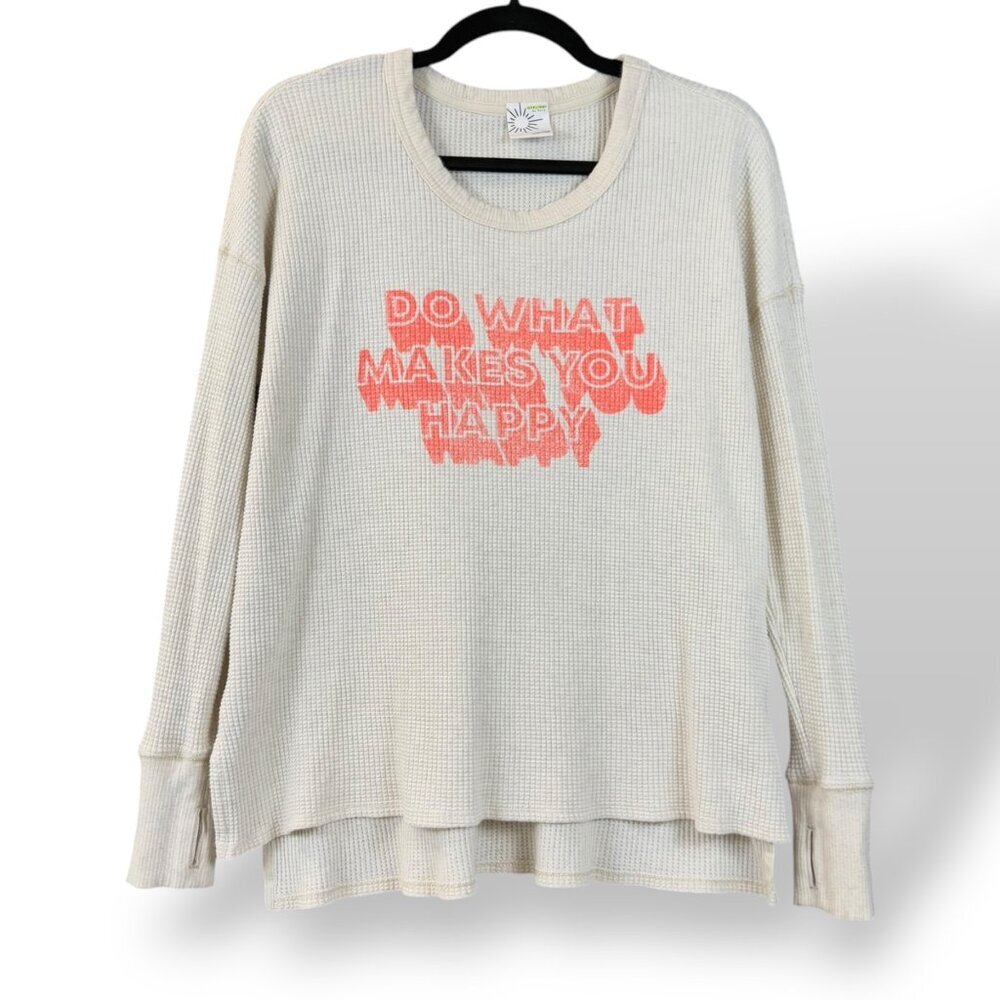 Aerie Offline Waffle Knit Thermal Sz S Cream Do What Makes You Happy LS Shirt